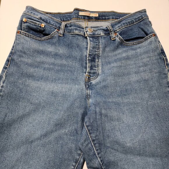 Levi's Medium Wash Stretch Denim Button Fly Wedgie Straight Jeans - Picture 4 of 9